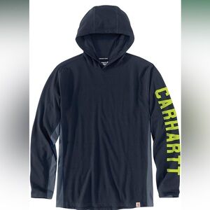 Carhartt Navy Hoodie with Neon Yellow Sleeve Logo